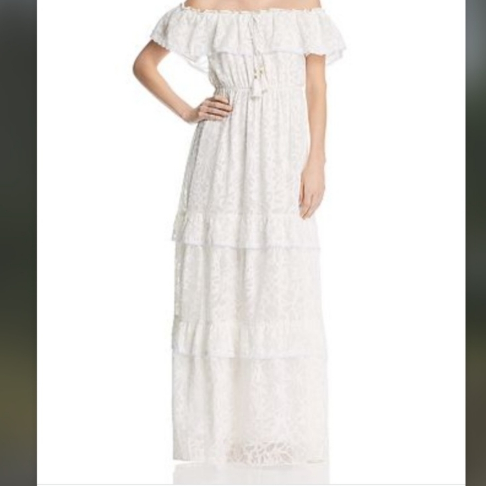 Catherine Malandrino white dress, off shoulder, size S, missing tassel.
